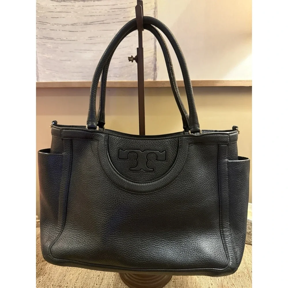 Tory Burch Serif T Black Satchel‎ Bag Rare Bag Triple Compartment Tote 525$